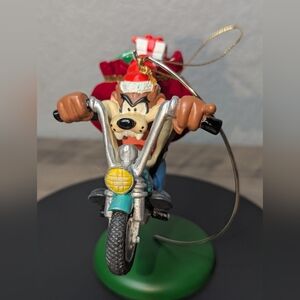 Tazmanian Devil Santa‎ on a Motorcycle Christmas Ornament Vintage 1998